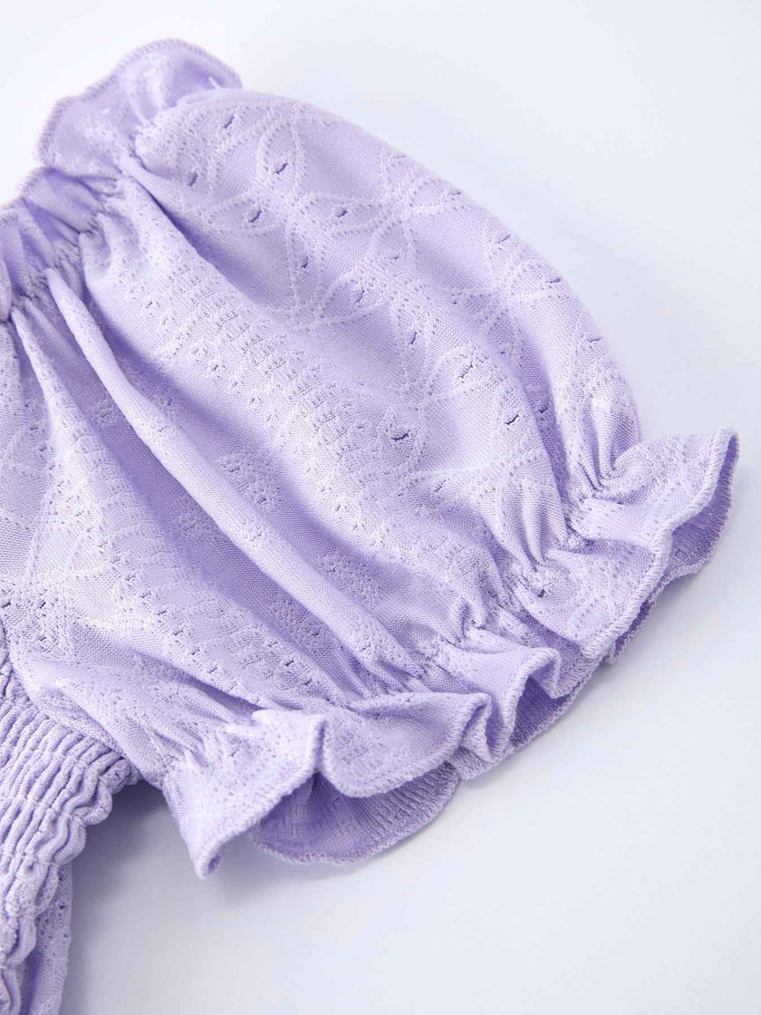 Spring Purple Short-sleeved Girls Jumpsuit