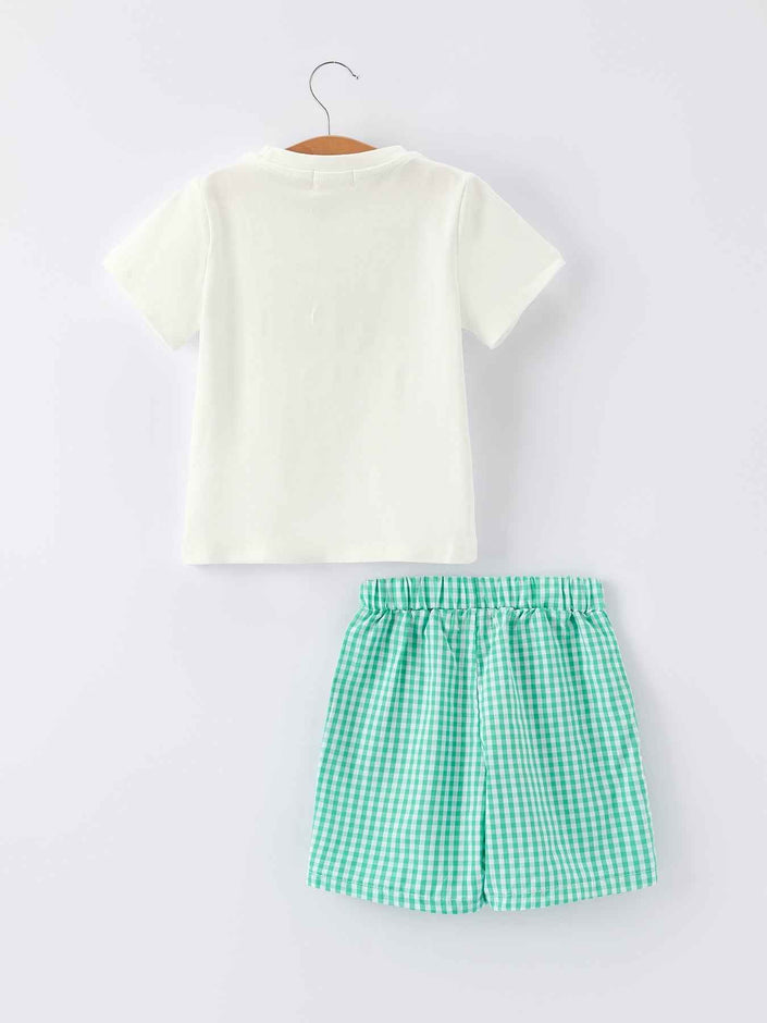 Pickle Ball Spring Gingham Embroidered Smocked Green Boys Shorts Set