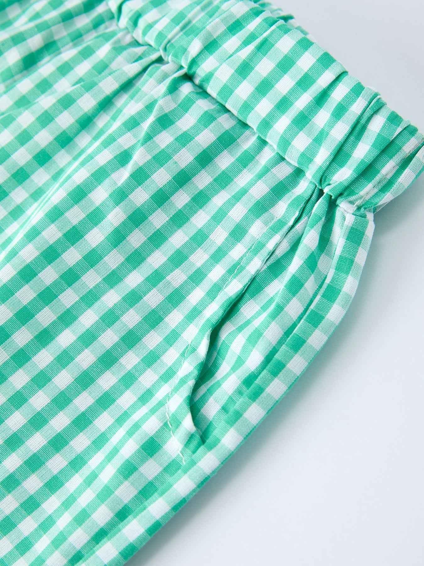Pickle Ball Spring Gingham Embroidered Smocked Green Boys Shorts Set