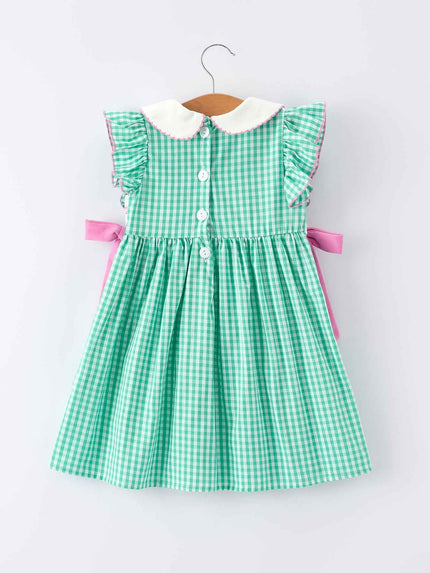 Spring Gingham Bow Ruffle Smocked Pickle Ball Girl Dress
