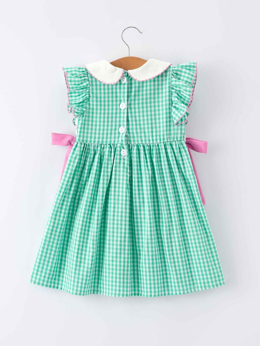Spring Gingham Bow Ruffle Smocked Pickle Ball Girl Dress