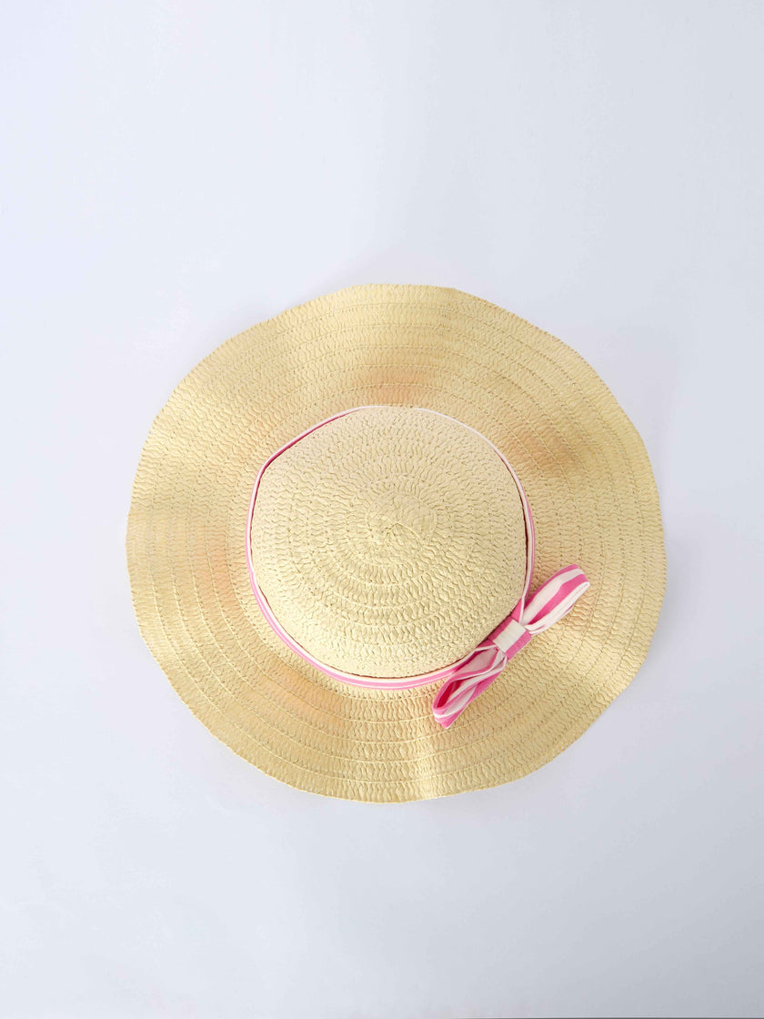 Spring  Pink Striped Ruffled Girls' Dress with Hat