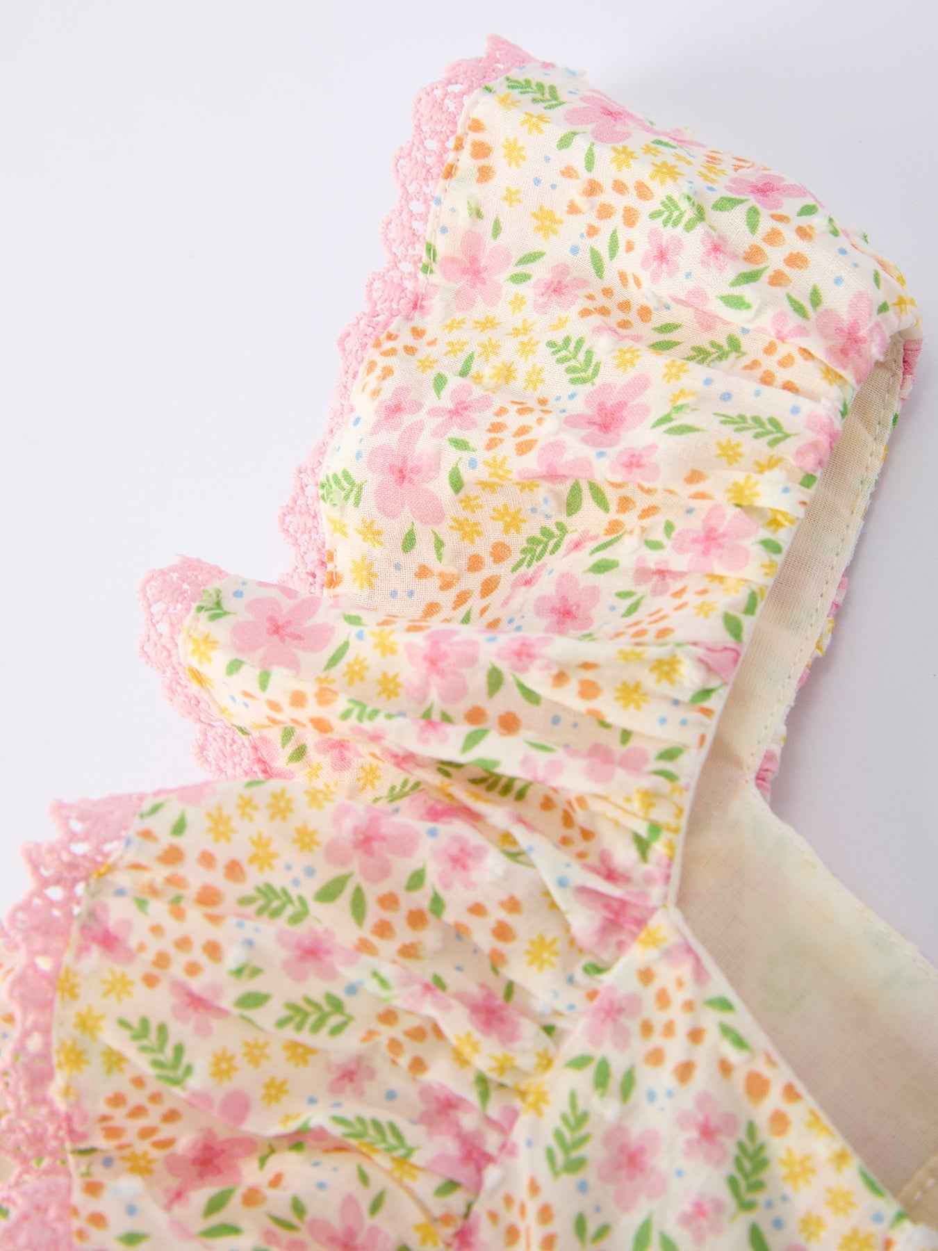 Spring Floral Girls Ruffle Dress With Bow Straw Hat Set