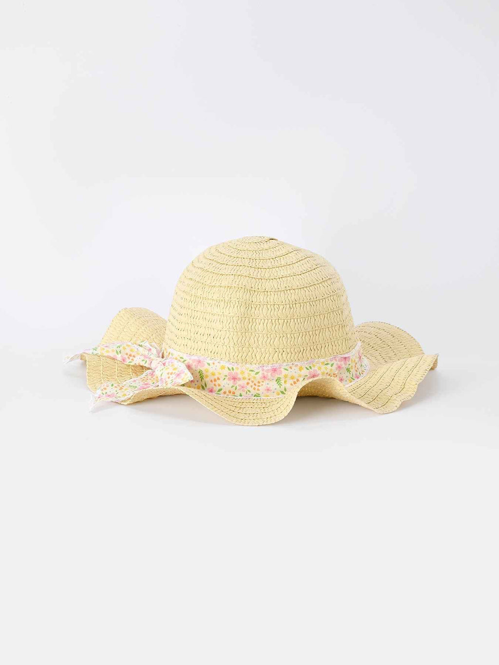 Spring Floral Girls Ruffle Dress With Bow Straw Hat Set