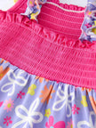 Summer Floral Girls Bow Ruffle Smocked Dress
