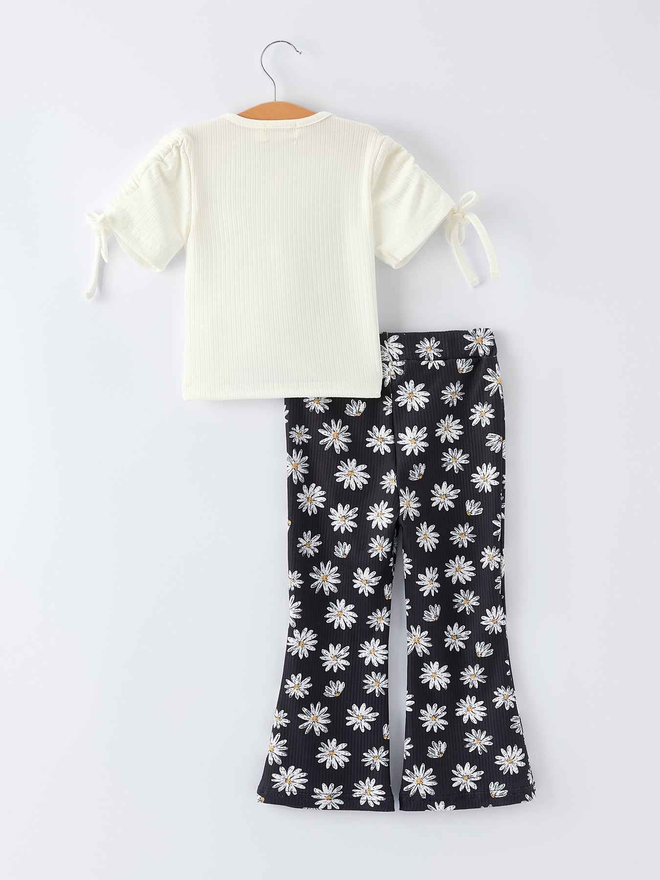Girls' Spring Daisy Set Ruched Tie Sleeve