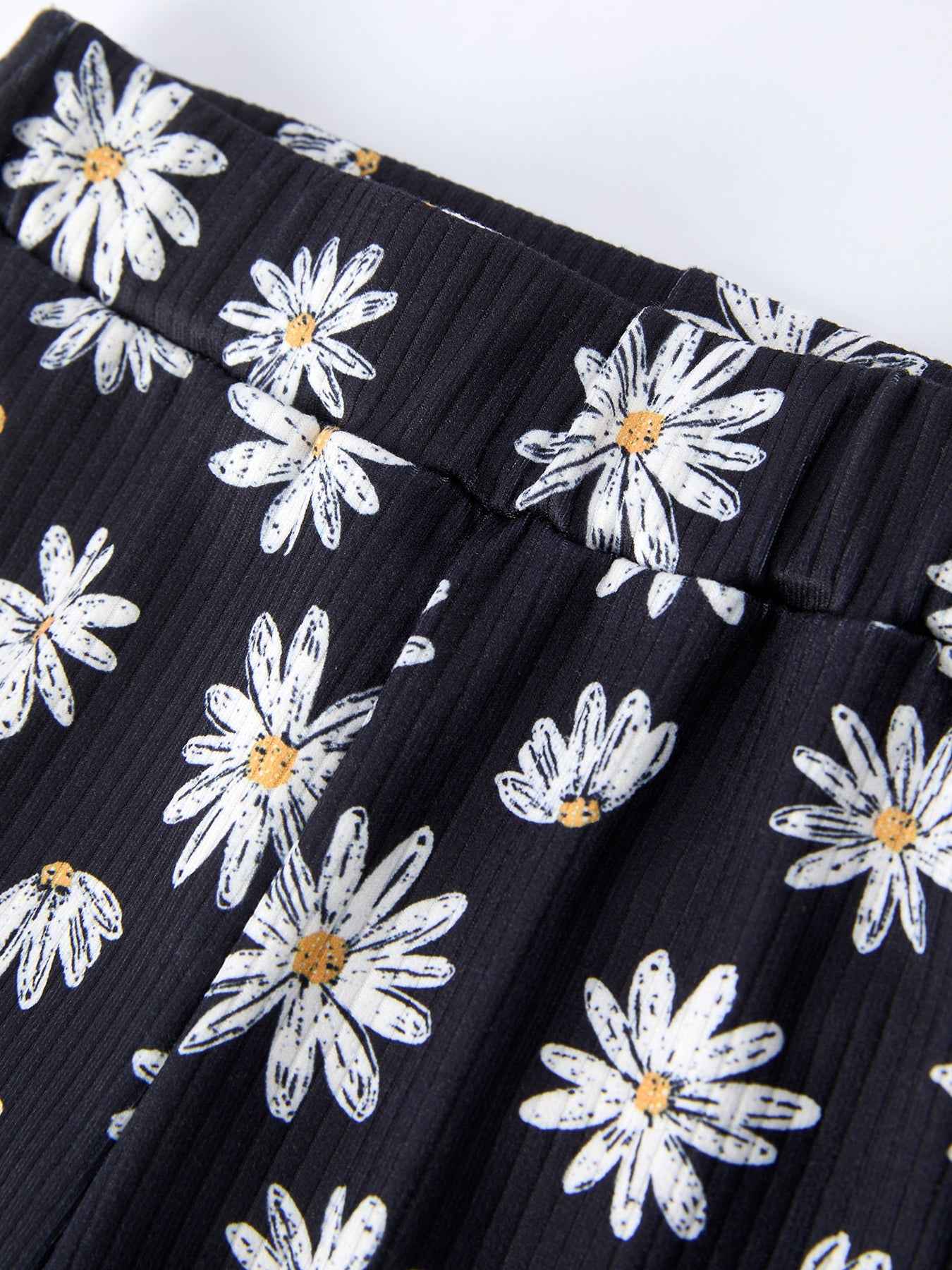 Girls' Spring Daisy Set Ruched Tie Sleeve