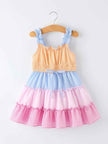 Colorblock Gingham Girls Ruffle Dress