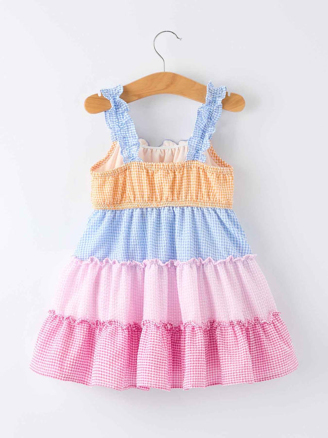 Colorblock Gingham Girls Ruffle Dress