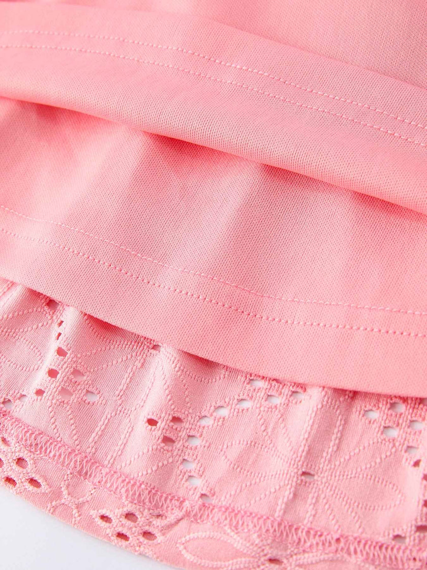 Pink Eyelet Embroidered Girl Short Sleeve Dress