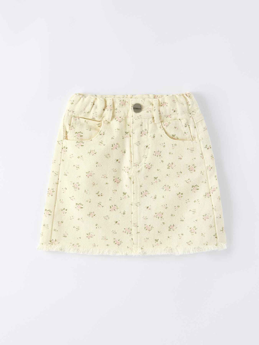 Flower Letter Girl Short Sleeve Top Denim Skirt Set
