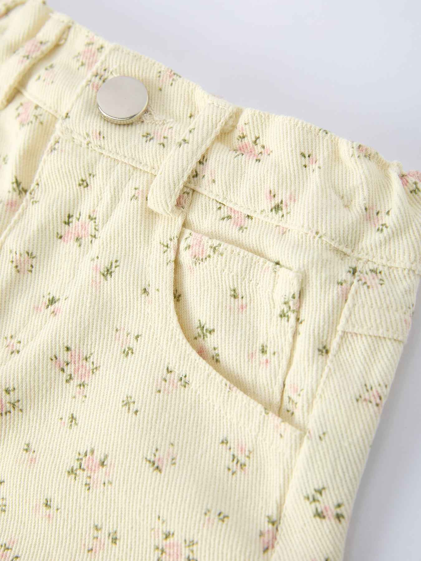 Flower Letter Girl Short Sleeve Top Denim Skirt Set