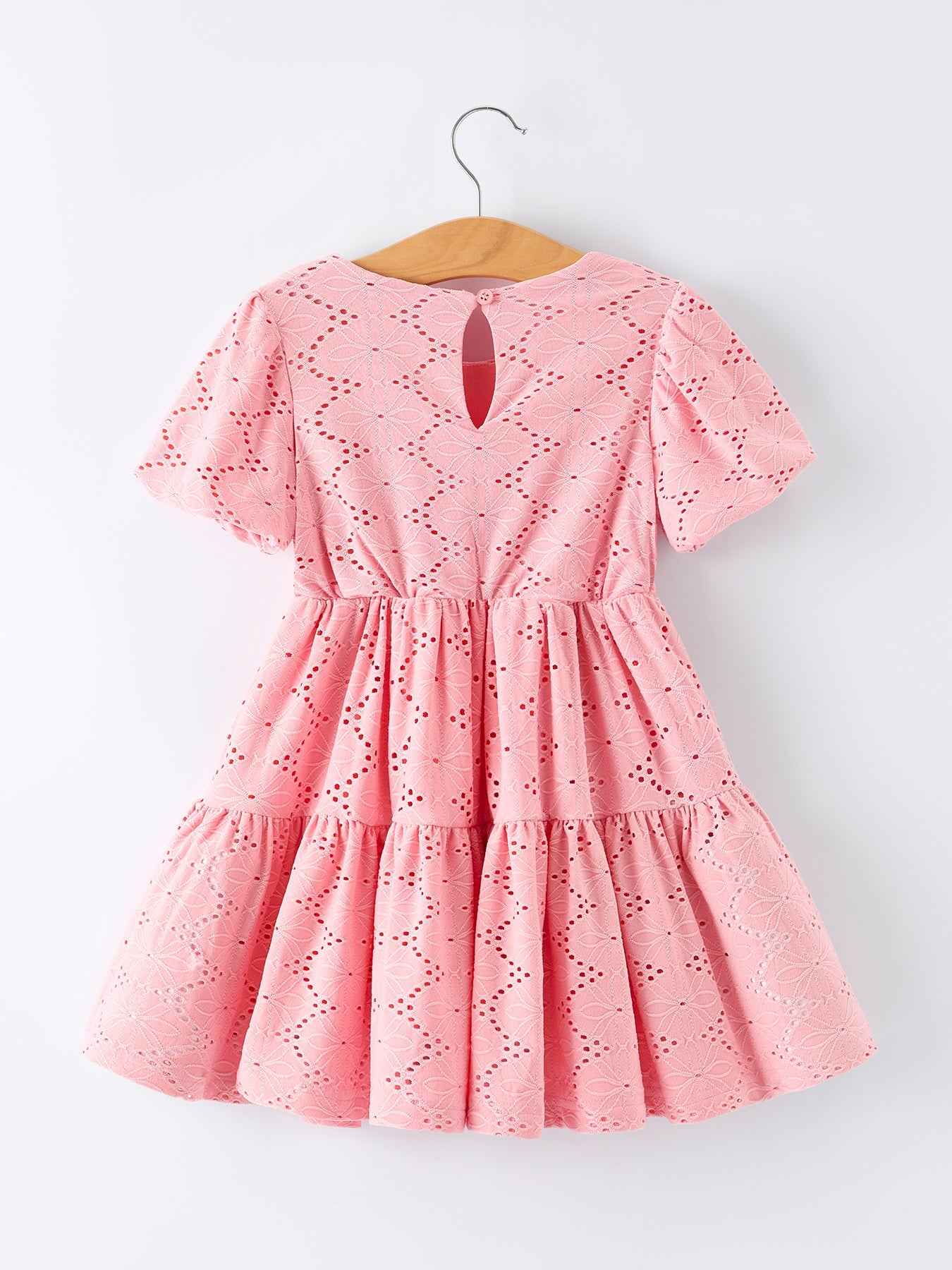 Pink Eyelet Embroidered Girl Short Sleeve Dress
