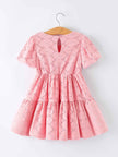 Pink Eyelet Embroidered Girl Short Sleeve Dress