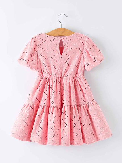 Pink Eyelet Embroidered Girl Short Sleeve Dress