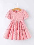 Pink Eyelet Embroidered Girl Short Sleeve Dress