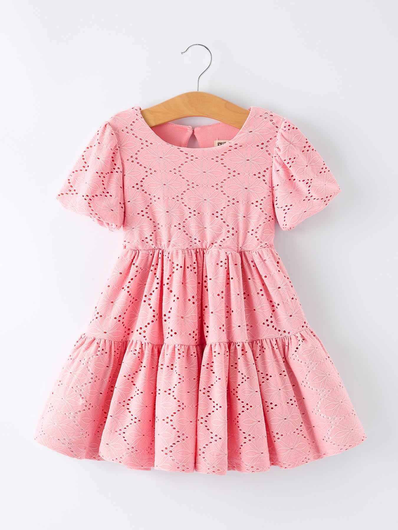 Pink Eyelet Embroidered Girl Short Sleeve Dress
