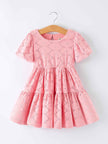 Pink Eyelet Embroidered Girl Short Sleeve Dress