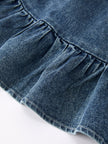 Girls Denim Ruffle Trim A-Line Dress