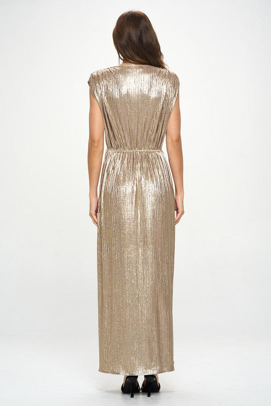 Sleeveless Metallic Maxi Dress - Pikemla