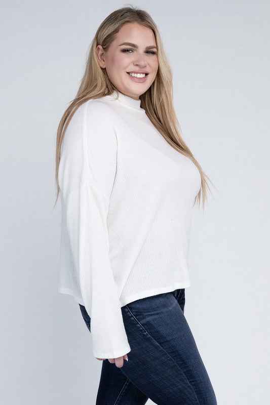 Drop Shoulder Long Sleeve Top -Plus Sized - Pikemla