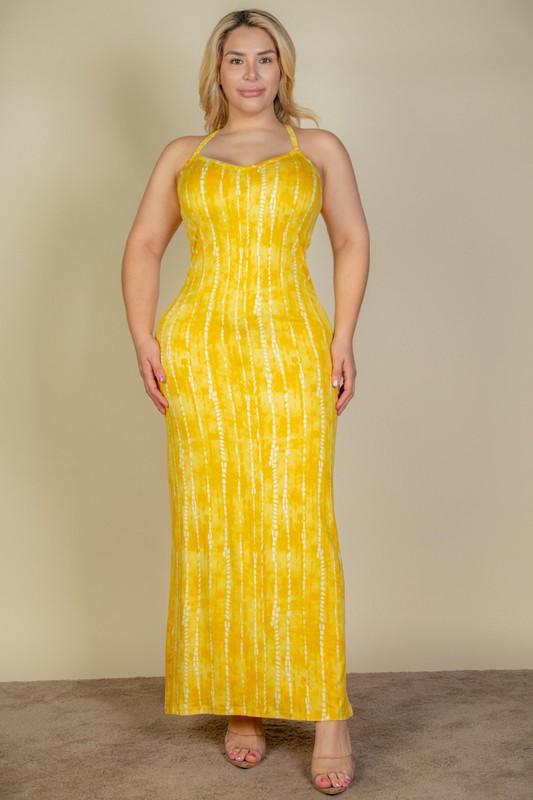 Plus Size Tie Dye Printed Cami Bodycon Maxi Dress - Pikemla
