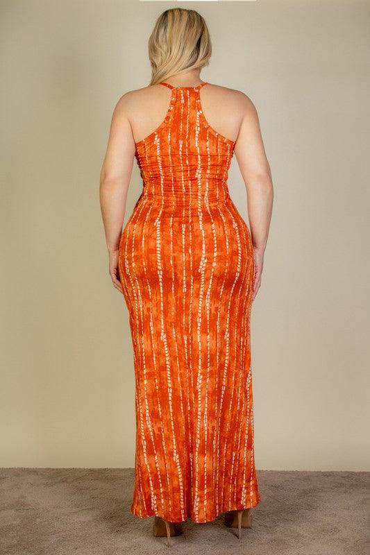 Plus Size Tie Dye Printed Cami Bodycon Maxi Dress - Pikemla