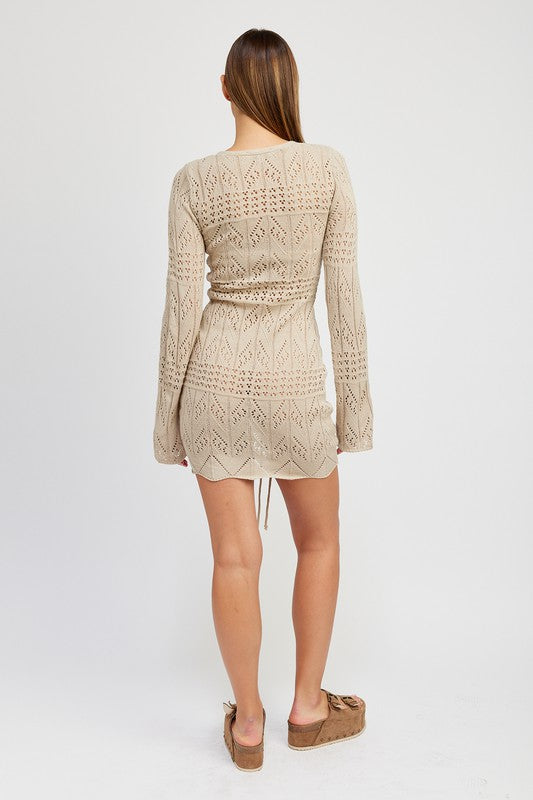 RUCHED CROCHET MINI DRESS - Pikemla