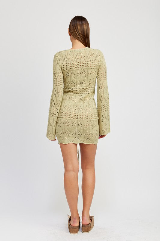 RUCHED CROCHET MINI DRESS - Pikemla