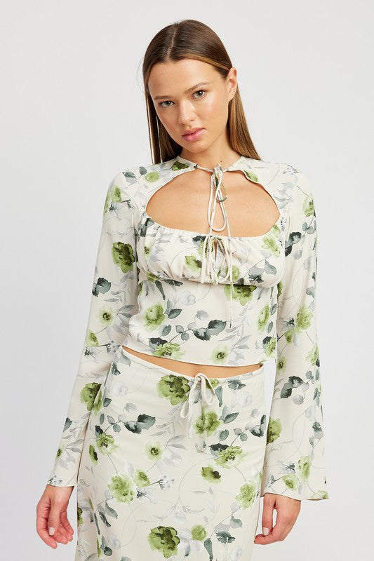 FLORAL BLOUSE WITH NECK TIE - Pikemla