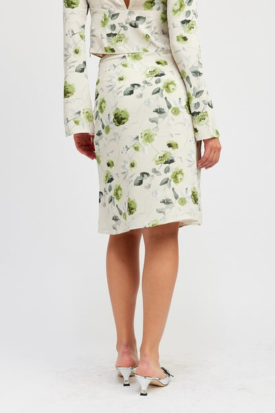 FLORAL MIDI SKIRT WITH FRONT DRAWSTRING - Pikemla