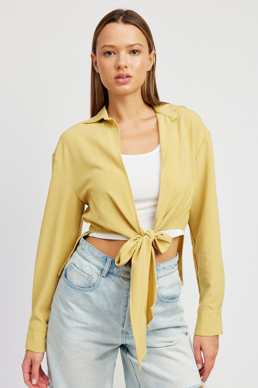 TIE FRONT CROPPED BLOUSE - Pikemla