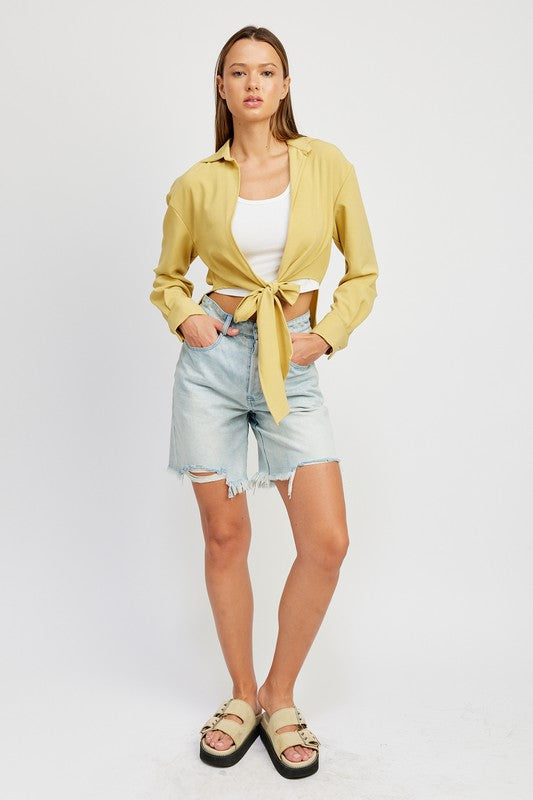 TIE FRONT CROPPED BLOUSE - Pikemla