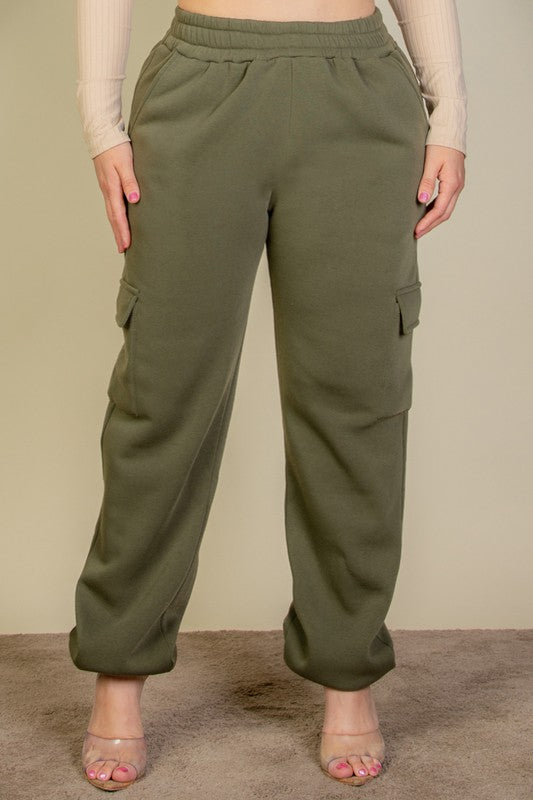 Side Pocket Drawstring Waist Sweatpants -Plus Sized