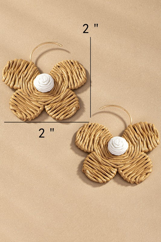 Raffia straw flower earrings - Pikemla