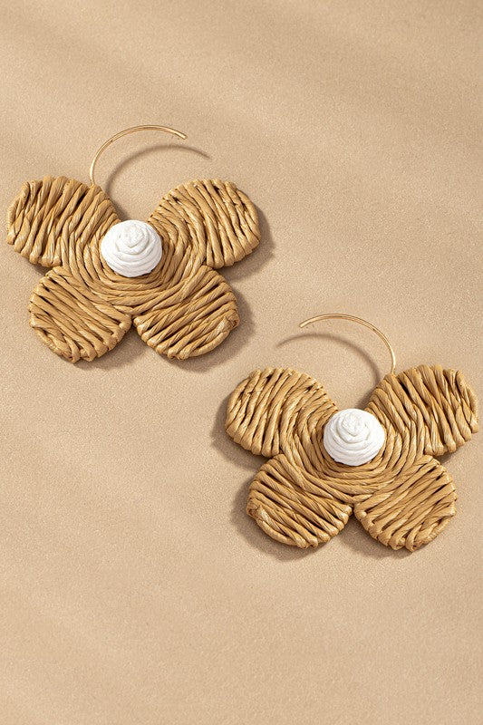 Raffia straw flower earrings - Pikemla