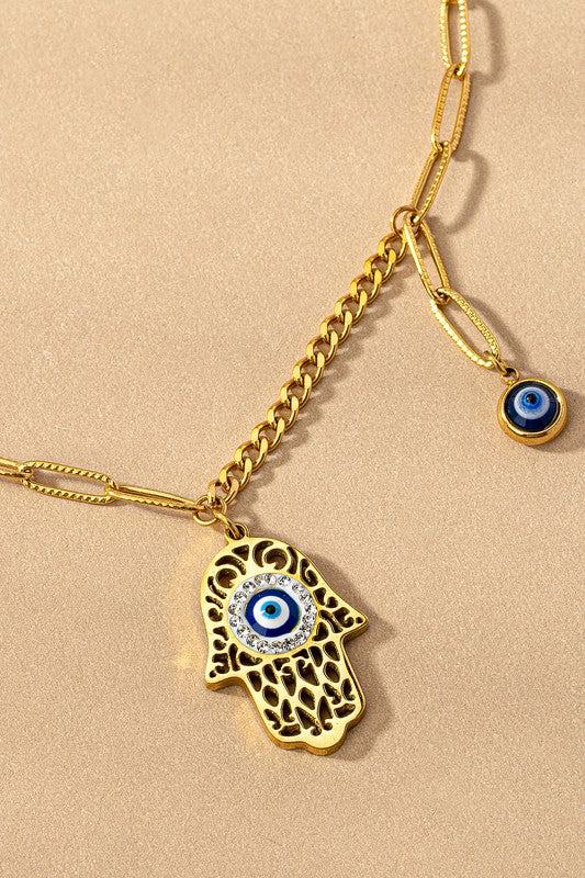 water proof hamsa evil eye pendant necklace - Pikemla