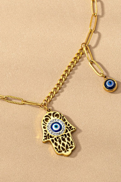 water proof hamsa evil eye pendant necklace - Pikemla