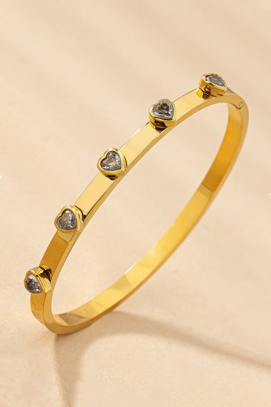water proof stainless steel gem heart hinge bangle Bracelet