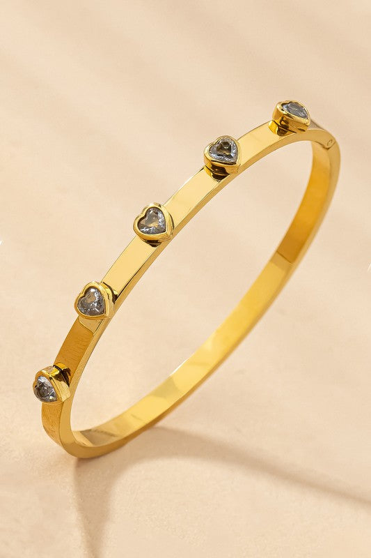 water proof stainless steel gem heart hinge bangle Bracelet - Pikemla