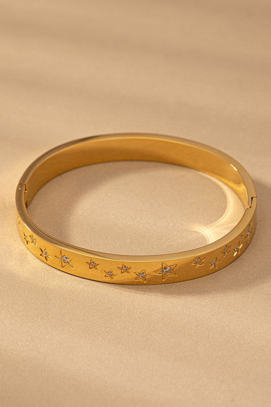 Waterproof stainless  engraved star hinge bangle Bracelet