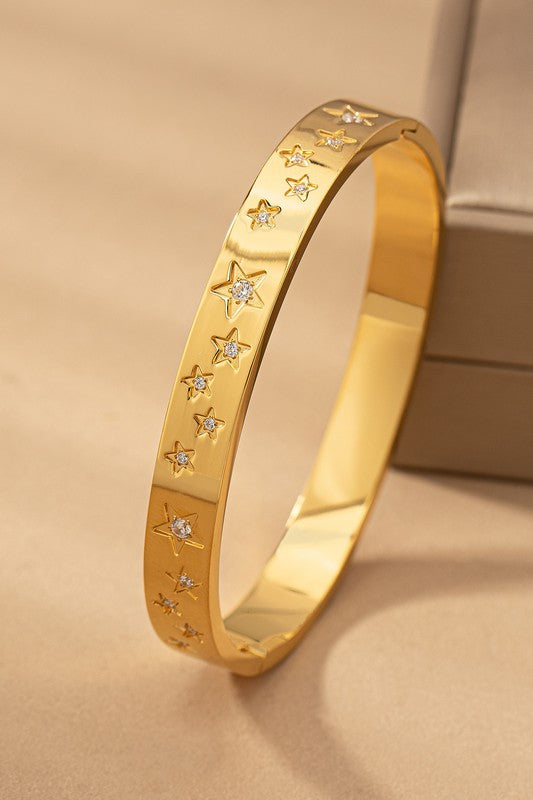 Waterproof stainless  engraved star hinge bangle Bracelet