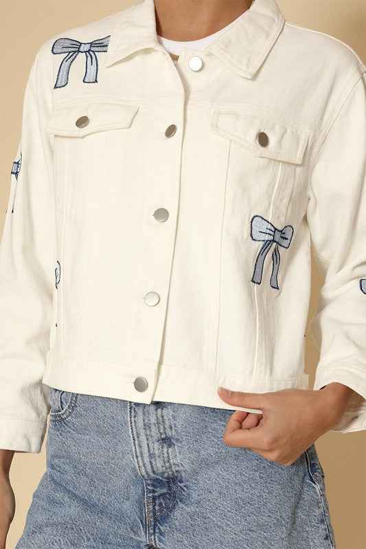 Embroidered bow denim jacket - Pikemla