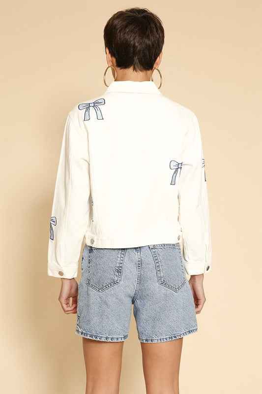 Embroidered bow denim jacket - Pikemla