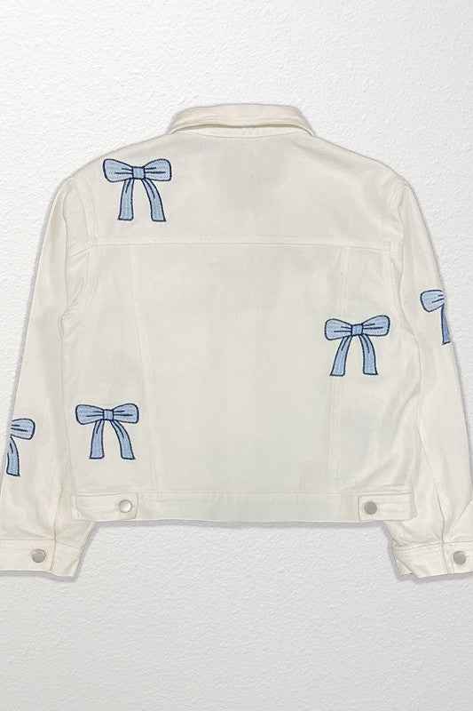 Embroidered bow denim jacket - Pikemla
