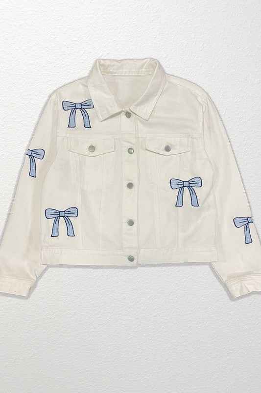 Embroidered bow denim jacket - Pikemla