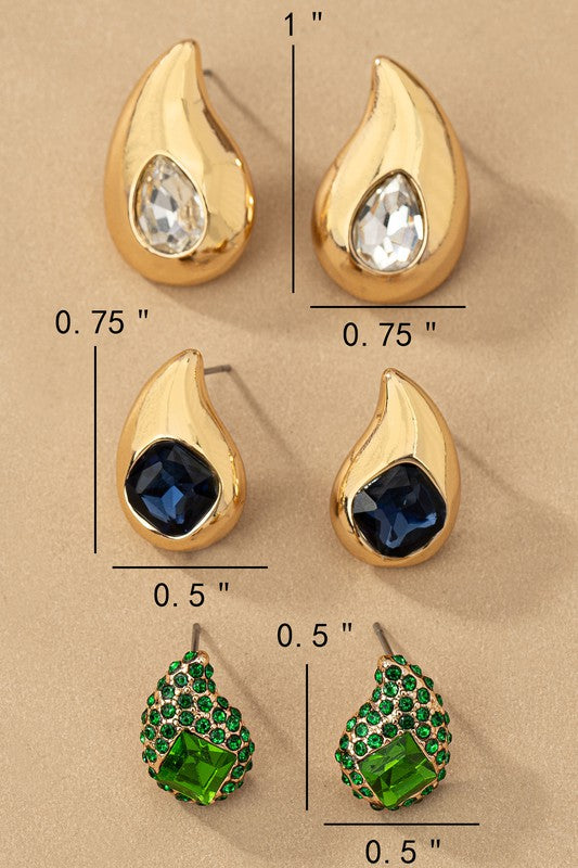 Trio teardrop earrings with rhinestones - Pikemla