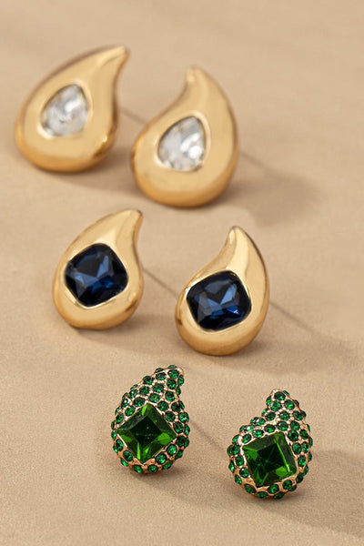 Trio teardrop earrings with rhinestones - Pikemla