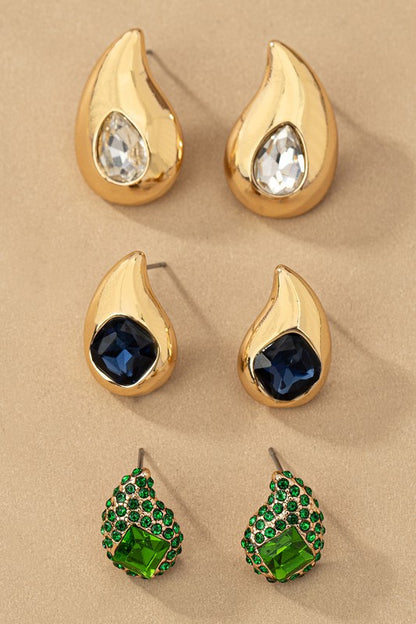 Trio teardrop earrings with rhinestones - Pikemla