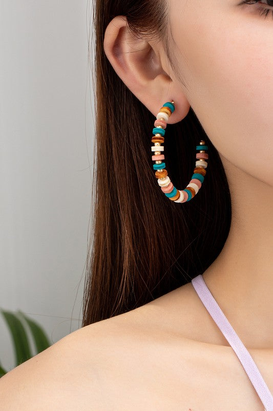 Western wood bead hoop earrings metal spacers